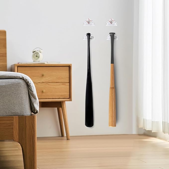 2Pcs Baseball Bat Holder Wall Mount, 10cm/3.9in Vertical Display Rack - Sturdy Acrylic Bat Hanger for Baseball & Softball Bats, Space-Saving Sports Decor