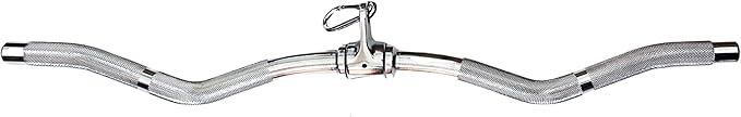 Lat Cable Machine Attachment Curl Pulldown Barbell Revolving Bar, Multi-Exerciser Cable Attachment, Solid Steel Tricep Press Down Bar with Rubber Handgrips & Revolving Hanger