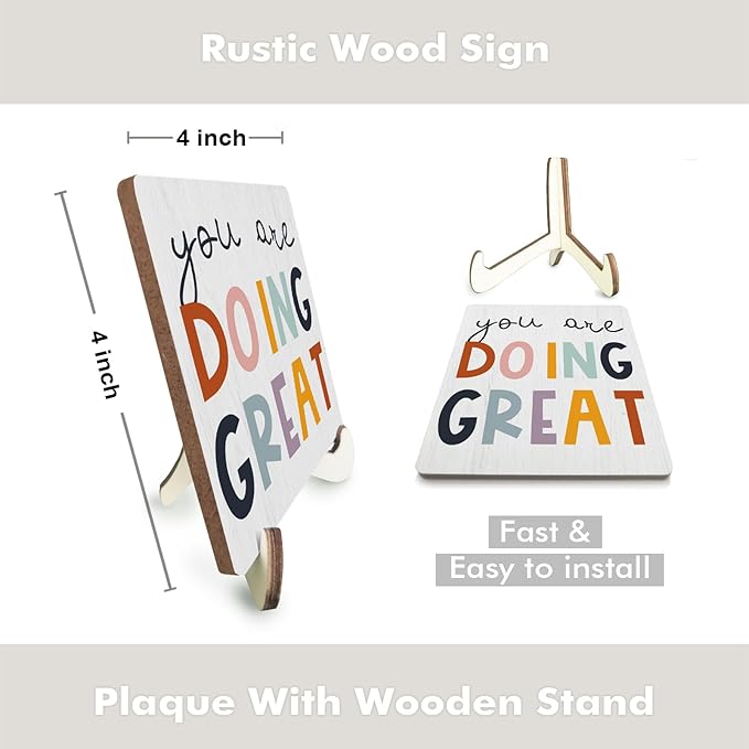 Decorative Desk Decor Motivational You Are Doing Great Affirmations Nursery Decor Plaque with Wooden Stand Inspirational Wood Sign for Office Homeschool Classroom Reading Corner Table Bookshelf