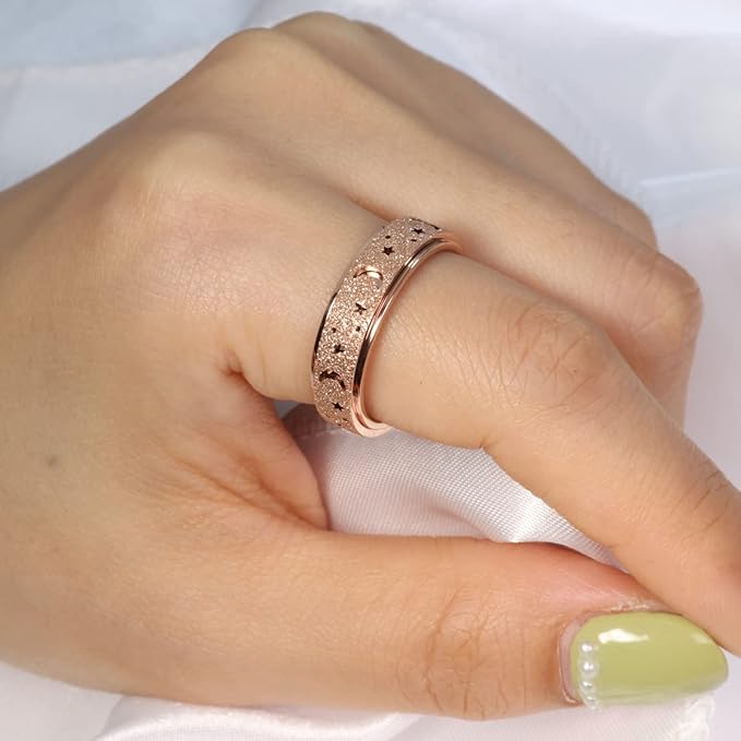 Anxiety Ring for Women Spinner Ring Fidget Ring Stainless Steel Spinner Rings Fidget Toys Adults Fidgit Rings Set Rose Gold Silver Rainbow Size 7