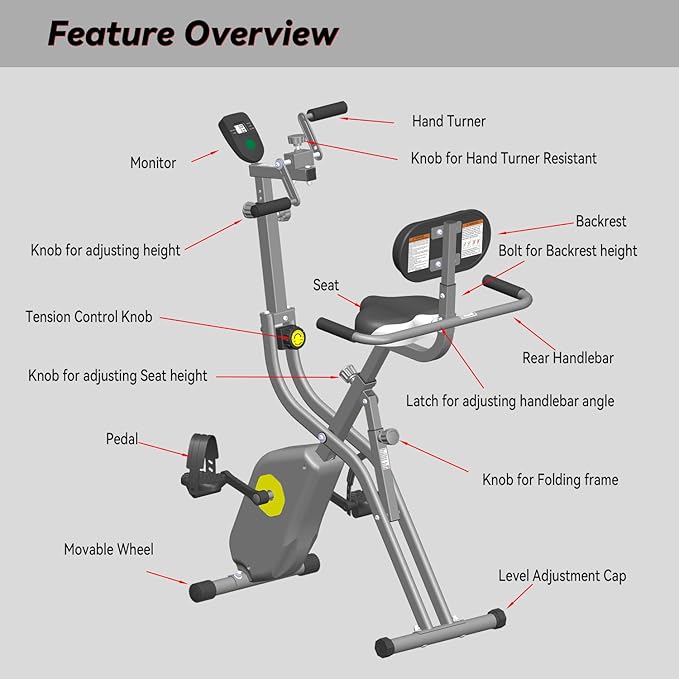 Folding Exercise Bike - Stationary Bikes for Home Use, Arms and Feet Workout, Foldable Indoor Cycling Machine - Magnetic with 8-Level Adjustable Resistance and 300 lbs Capacity