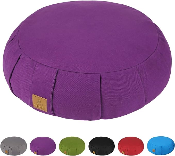 Round Zafu Meditation Cushion D=16" H=5.5" Zabuton Meditation Pillow Yoga Bolster Yoga Pillow Floor seat Zippered Organic Cotton Cover Natural Buckwheat kneeling pillow-Large
