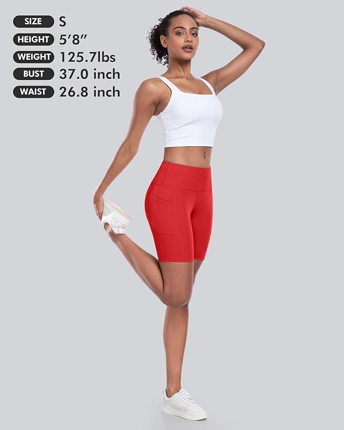 CHRLEISURE Womens Biker Yoga Shorts with Pockets: High Waisted Tummy Control Spandex Workout Athletic Gym Shorts 4 Packs
