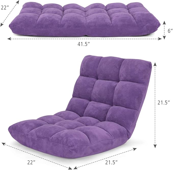GORELAX Memory Foam Floor Chair, 14-Poistion Adjustable Reading Gaming Chair Recliner, Folding Cushioned Meditation Chair with Back Support, Padded Lazy Sofa for Adults, Kids
