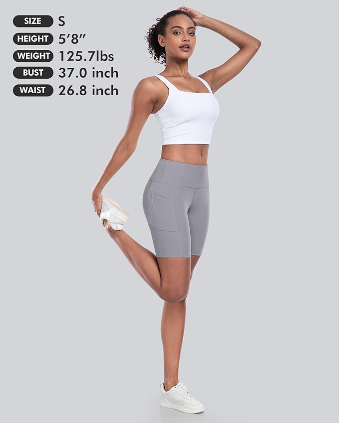 CHRLEISURE Womens Biker Yoga Shorts with Pockets: High Waisted Tummy Control Spandex Workout Athletic Gym Shorts 4 Packs