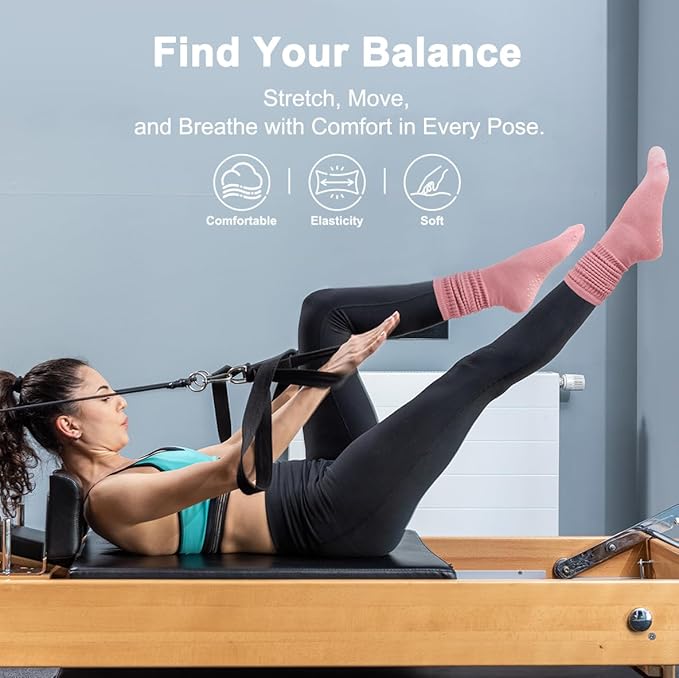 Grip Pilates Slouch Socks for Women, Non Slip Scrunch Yoga Barre, Grippy Slouchy Knee High Boot Socks for Hospital