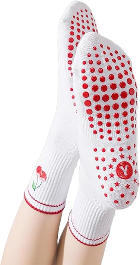 DADAB Cute Pilates Grip Socks for Women – Yoga Grippy Non Slip Barre Sticky Crew Socks for Workout, Hospital Use