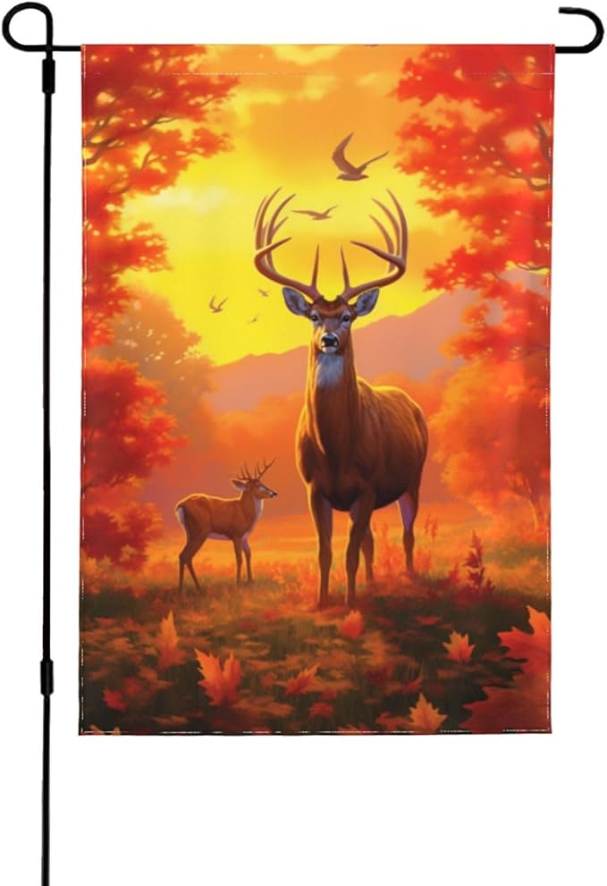Autumn Deer Garden Flag 12x18 In Double Sided Yard Flags Lawn Sign Decor No Flagstand