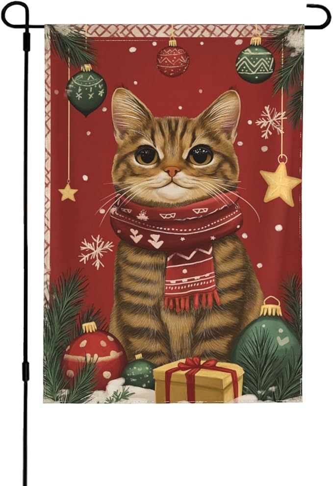 Christmas Cat Garden Flag 12x18 In Double Sided Yard Flags Lawn Sign Decor No Flagstand