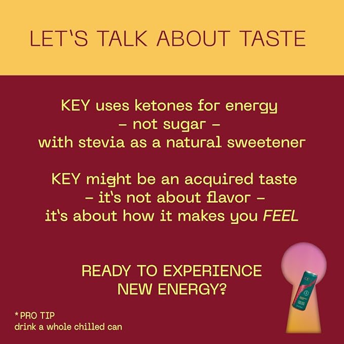 KEY Ketone Energy Drink - Sugar Free, 80mg Low Caffeine, All Natural, 11.5g Ketones, Long Lasting Energy, Green Tea & L-Theanine for Mental Focus, Pineapple Passionfruit (Pack of 12)