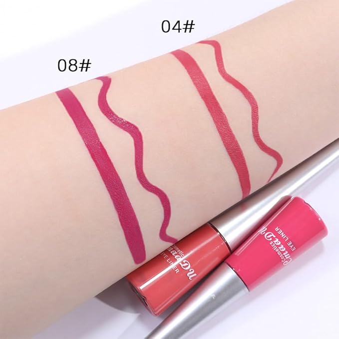 evpct 2Pcs Coral Pink Rose Red Liquid Eyeliner Colorful Set Waterproof Colored Color Eye Liners for Women Stamps Shapes for Eyes delineadores de colores para ojos delineador de ojos contra el agua 4&8