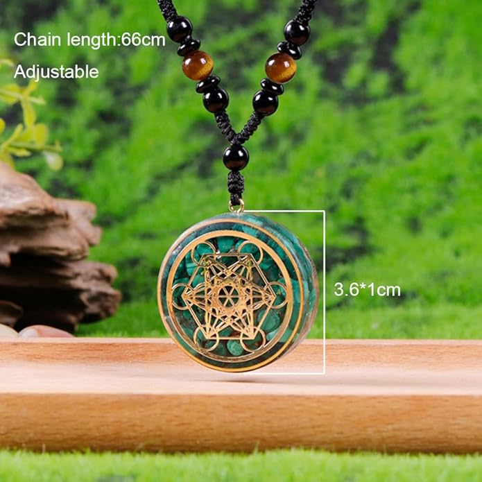 Day Day Up Orgonite Necklace - Sri Yantra Rotatable Pendant For Anti Stress Anxiety & Meditation - Malachite And Tiger Stone For Spiritual Healing & Positive Energy