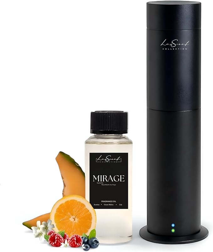 Aroma Scent Diffuser Starter Kit for Up to 1000SQ. FT. Coverage - 120ML Waterless Essential Aroma Scent Oil Included - Luxury Aroma Diffuser Ideal for Home, Office & Hotel (Black, Mirage)
