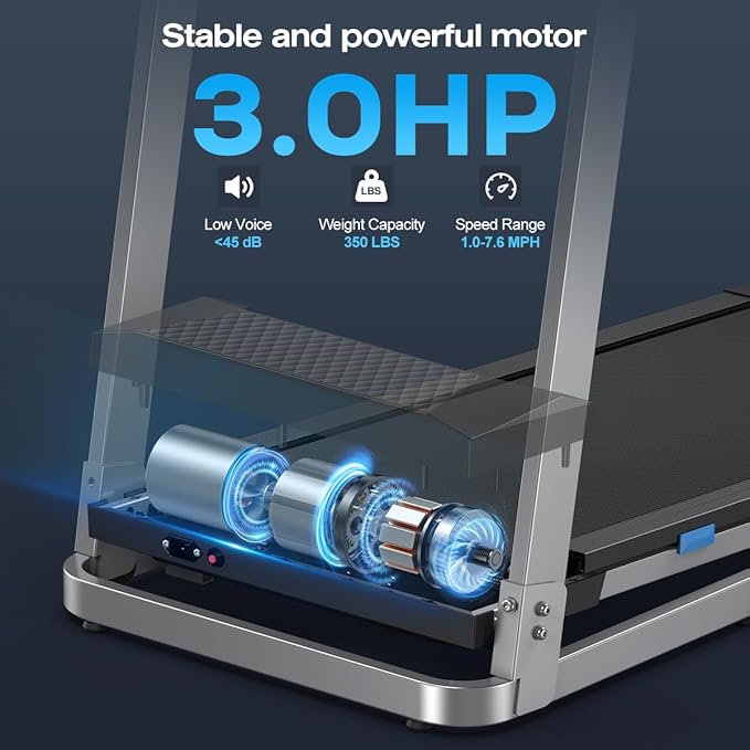 COZYINN Folding Treadmill with Incline for Home Small - 350 lb Capacity, 3.0HP Quiet Foldable Treadmill with Pulse Sensor and Bluetooth Speaker, App/Voice Control, 3 Level Incline, 7.6 MPH