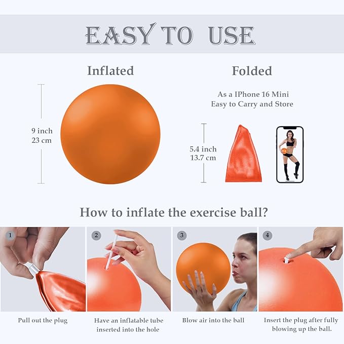 Soft Pilates Ball 9 Inch, Ideal Small Exercise Ball Between Knee Squeeze for Physical Therapy Yoga Core Medicine Abs Pt Bouncy, Mini Rubber Fitball Barre Workout Equipment for Women Men Kid Toddler