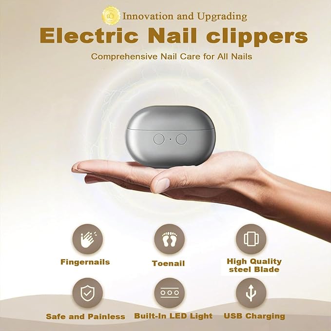 2026 Upgraded 3-in-1 Portable Electric Nail Clipper & Polisher with LED Light, USB Rechargeable, Nail Scraps Storage, Safety Electric Toe Nail Clipper for Seniors, Kids, Adult, Caregivers (Dark Gray)