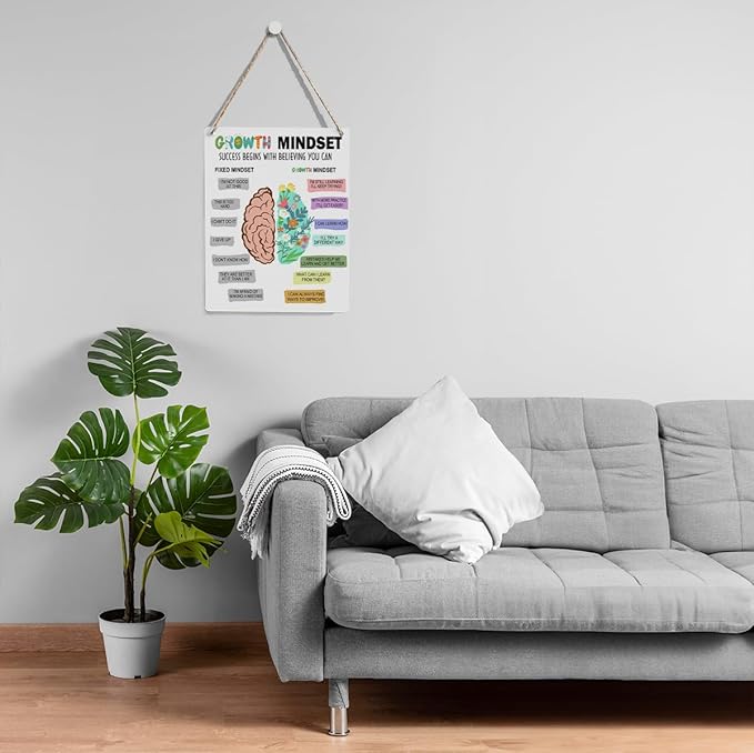 Rustic Growth Mindset Posters Psychologist Gift Mental Health Therapy Wood Decor Sign Positive Affirmations Wall Decor for Consultation Room Office Bedroom Workshop Studio Living Room