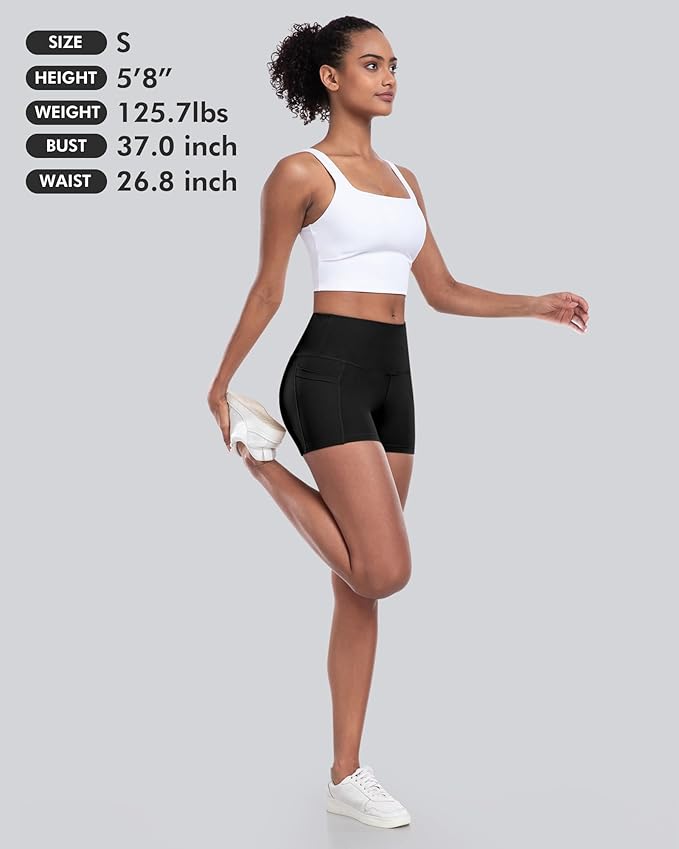 CHRLEISURE Womens Biker Yoga Shorts with Pockets: High Waisted Tummy Control Spandex Workout Athletic Gym Shorts 4 Packs