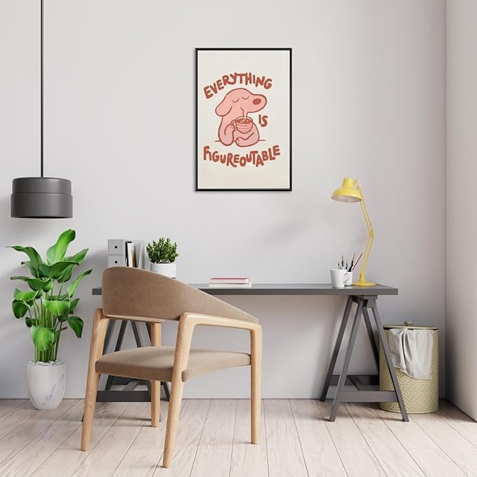 Everything is Figureoutable Motivational Canvas Wall Art Print Cute Dog Quote Inspirational Art Poster Mental Health Home Office Kids Affirmation Wall Decor Minimalist Picture 8x12inch black framed