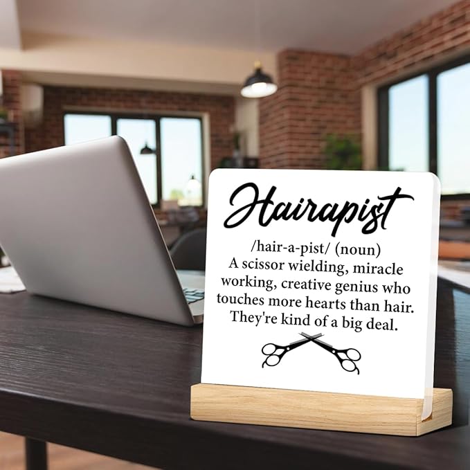 Hair Stylist Gifts for Men Women Hairstylist Hairdresser Hairapist Definition Acrylic Desk Plaque Sign Salon Decor 4 x 4 Inches