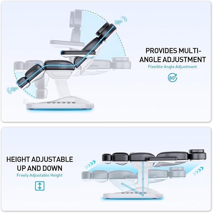 Full Electrical Aesthetic Chair with Lights for Clients, 3-Motors 200W Adjustable Tattoo Facial Beauty Bed with Remote Control, Capacity 550LBS for Podiatry Office Aesthetician Services (Black)