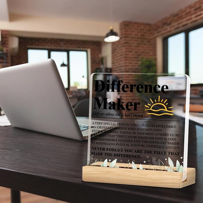 Difference Maker Gift Men, Thank You Gifts for Leader Boss Mentor Manager Coworkers Employees Teacher, Difference Maker Definition Acrylic Desk Plaque Sign Office Decor 4 x 4 Inches