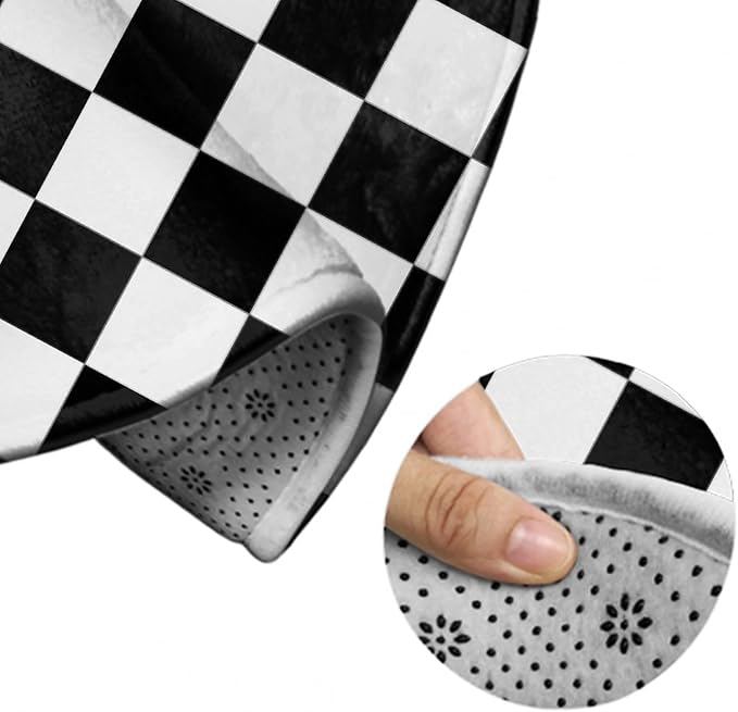 Large Machine Washable Circular Rugs, Home Decor Round Mat for Living Room Sofa Office Compatible with Black and White Checkered