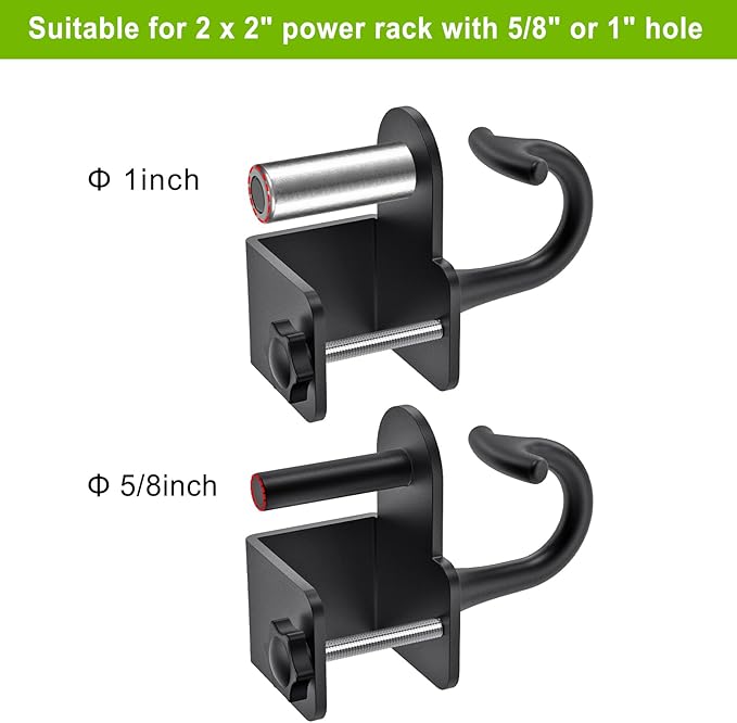 Kipika Power Cage Squat Rack Home Gym Accessories - Anchor for Resistance Bands Fits Rack with 5/8" or 1" Holes, Heavy Duty Hooks for Workouts, Strength Training, and Physical Therapy Exercise, 2 Pack