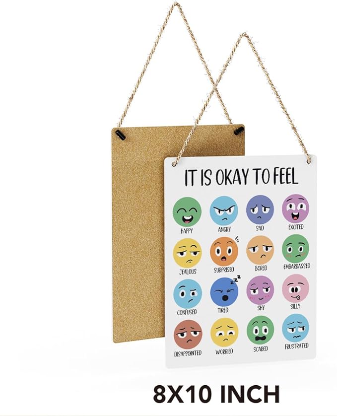Boho It Is Okay To Feel Mindfulness Posters Mental Health Awareness Psychologist Gift Wood Decor Sign Positive Affirmations Wall Decor for Consultation Room Therapy Office Bedroom Living Room