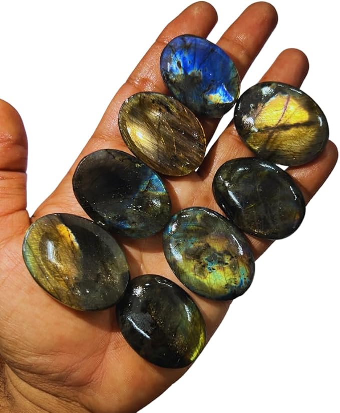 Labradorite Worry Stones – Crystal Thumb Worry Stone for Anxiety, Stress – Relaxing and Soothing Balance Stones for Meditation, Stress Relief – Healing Stones and Crystals for Men and Women