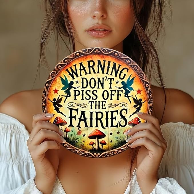 1pc Vintage Fairy Warning Sign - Aluminum Wall Art Decor 8x8inch - Don't Piss Off The Fairies - Easy to Hang, Durable for Home, Office, or Gift - Wall-Mounted Safety Sign