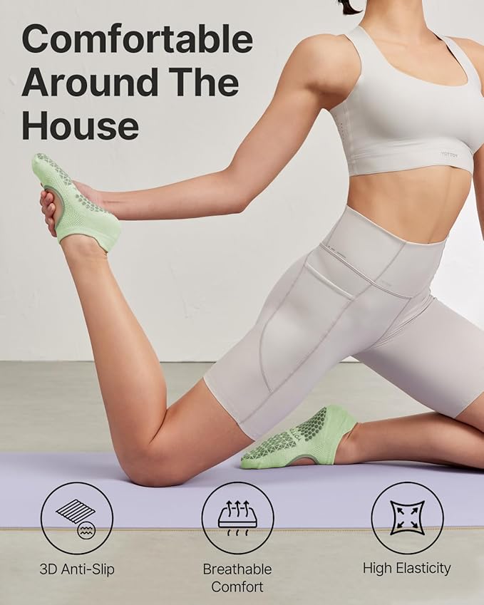 YOTTOY Pilates Socks for Women(6 Pairs)–Breathable, Grip-Enhanced Non-Slip Yoga Socks, Durable & Perfect for Home Workouts