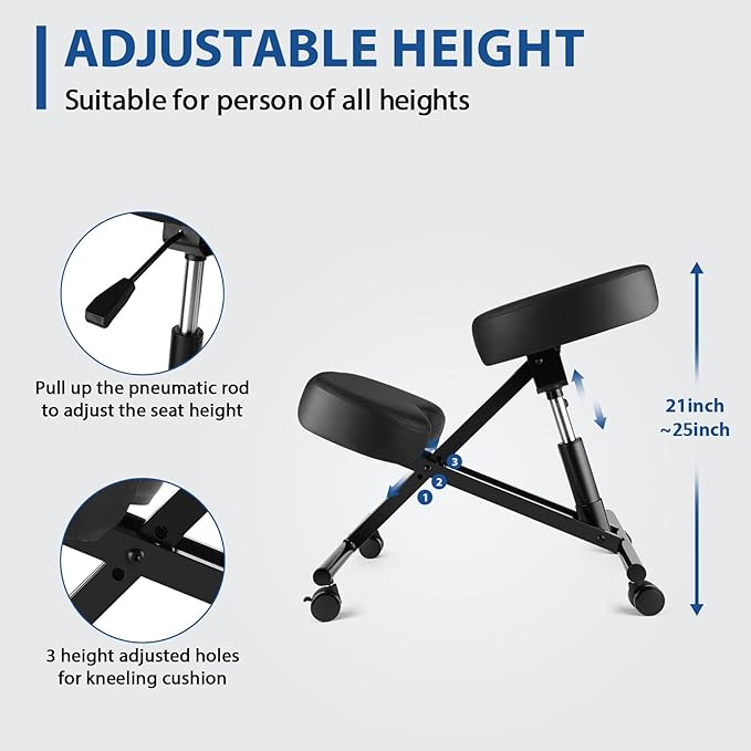 Ergonomic Kneeling Chair, Meditation Chair with Height Adjustable and Cushion for Home and Office, Posture Office Stool with an Angled Seat and Casters