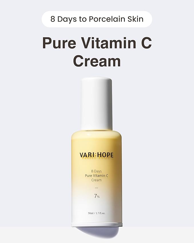 8 Days Pure Vitamin C Cream (1.7fl oz) - Korean Moisturizer for Radiant Skin. Deep Hydration, Glow, Nourishment. Stabilized Vitamin C, Kakadu Plum, Beta-Glucan.