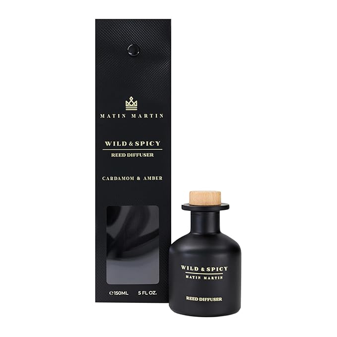 Wild and Spicy Reed Diffuser 5 oz - Luxury Aromatherapy with Cardamom & Amber - Home Decor Gift for Bedroom, Office, Living Room, Bathroom - Long-Lasting Scent - Premium Fragrance Sticks