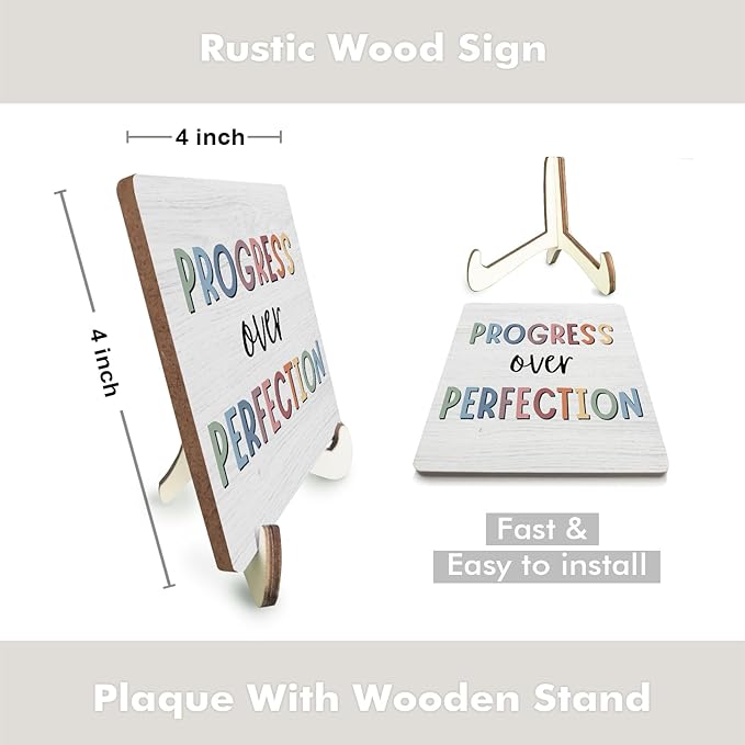 Decorative Desk Decor Motivational Affirmations Office Decor Plaque with Wooden Stand Inspirational Boho Mental Health Wood Sign for Nursery Homeschool Classroom Reading Corner Table Shelf