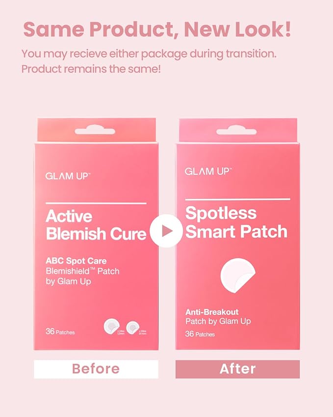 GLAM UP Hydrocolloid Blemish Pimple Zit Patches - Invisible Ultra Thin Spot Cover Stickers for Face and Skin, Strong Water-proof and Adhesive Overnight, Vegan-friendly (36 Count / 2 Sizes)