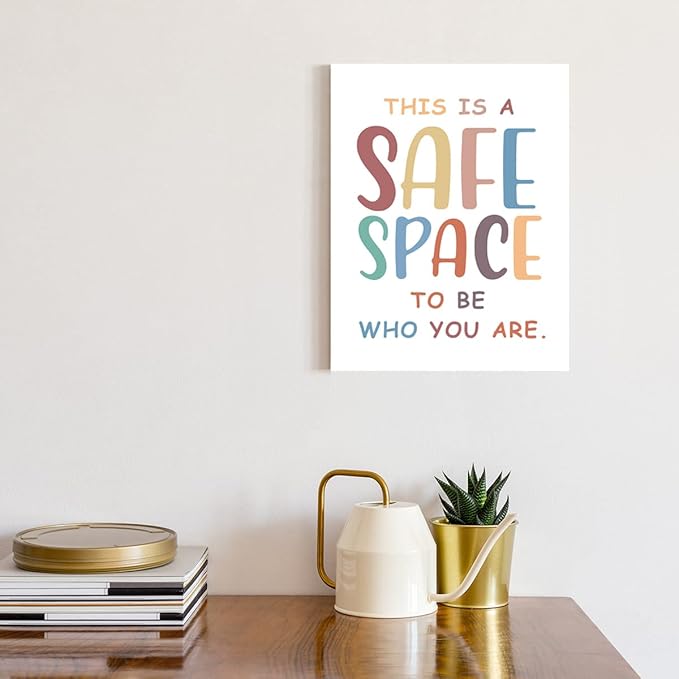 Mental Health Wall Decor,This Is A Safe Space Canvas Wall Art,Diversity Equality Classroom Canvas Framed Wall Art Painting Ready to Hang for Kids Classroom Nursery Playroom Wall Decor