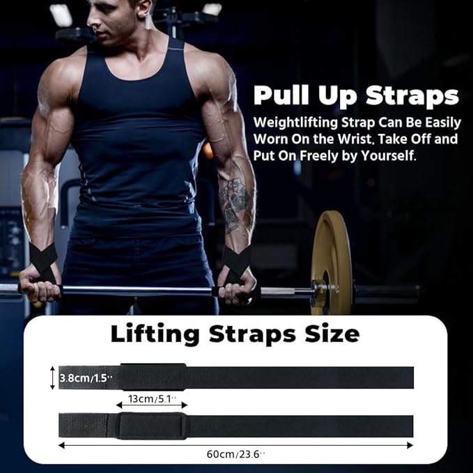 WSAKOUE Lifting Straps, Weightlifting Straps, Deadlift Straps with Padded Neoprene for Power Lifting, Bodybuilding, Gym Workout, Strength Training & Fitness Workout, Resistance