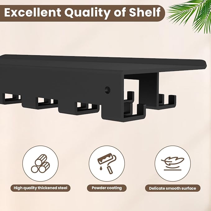 Floating Shelf Organizer Compatible with Tonal Accessories Wall Mount Hanger with Hooks T-Lock Adapters Home Gym Weight wall Storage Equipment Metal Rack Holder Bracket Hanger Black Workout Fitness