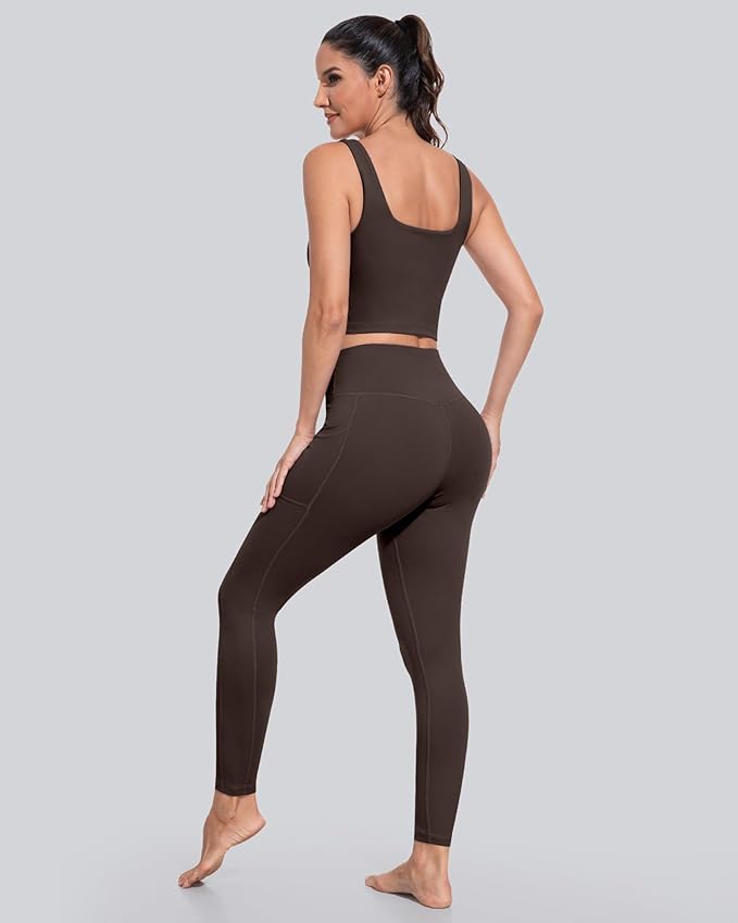 CHRLEISURE Leggings with Pockets for Women, High Waisted Tummy Control Workout Yoga Pants