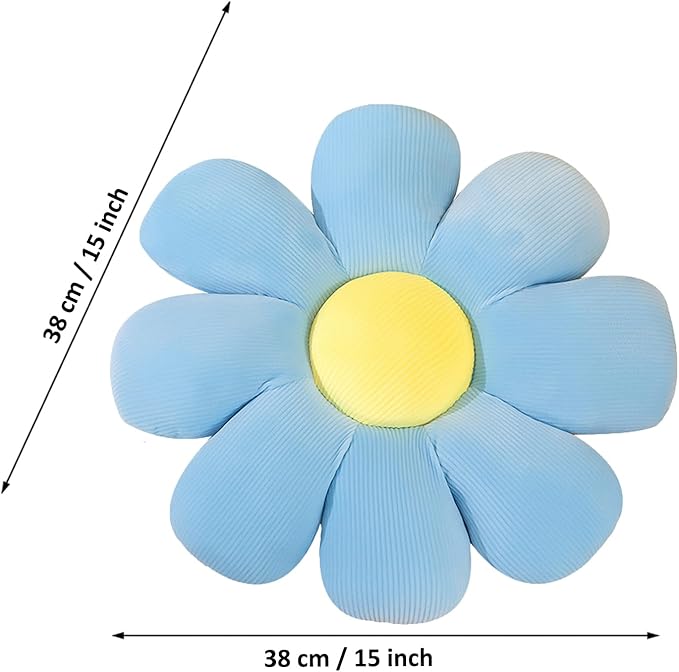 Flower Pillow, Flower Shaped Throw Pillow Floor Pillow Soft Seating Cushion Room Decor Plush Pillow for Bedroom, Sofa, Bed, Reading (15 inch, Blue)