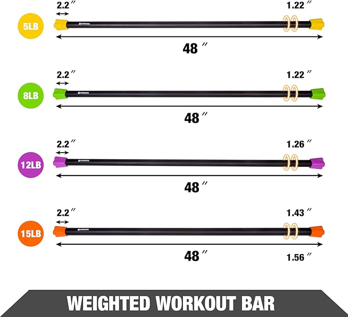 LIONSCOOL Workout Weighted Bar,Padded Exercise Weight Bar, Solid Steel Stretching weighted bar set for Body Sculpting, Physical Therapy,Body Toning