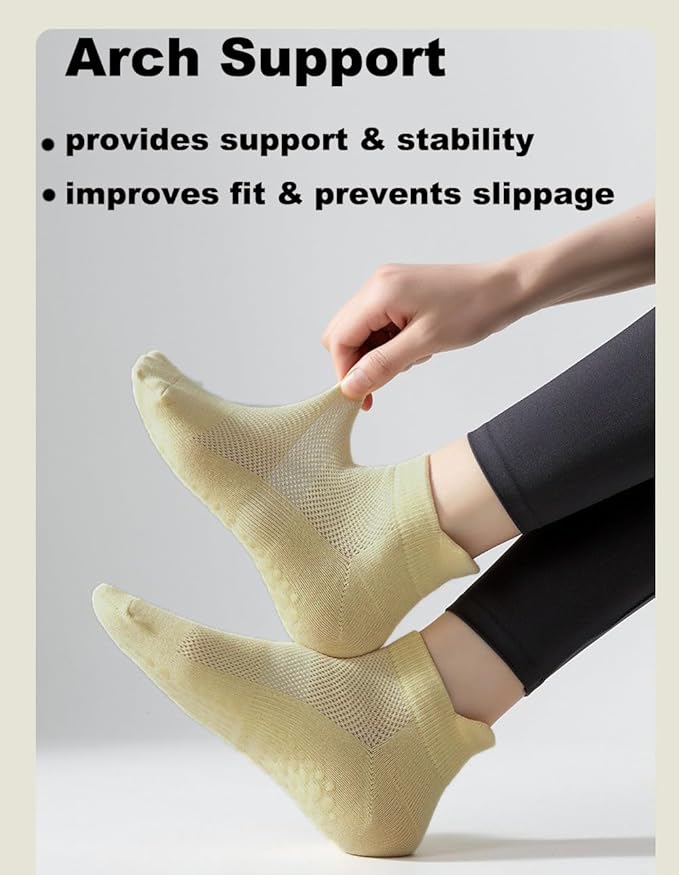Women's Pilates Grip Socks Seamless Breathable Cotton Yoga Socks Non Slip 5-Pack