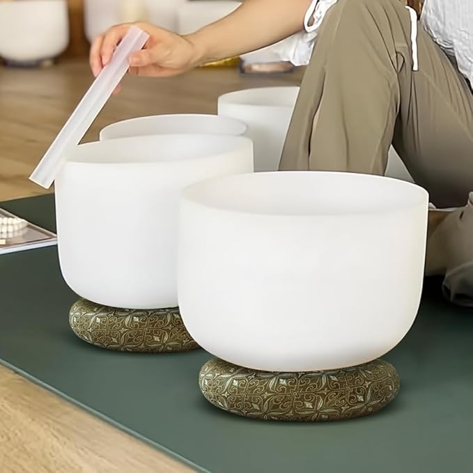 Singing Bowl Cushion for Tibetan Singing Bowls, Handmade Silk Brocade Round Cushion Pillow for Sound Healing and Crystal Sound Bowls Accessories(Brown,6.7 Inch)