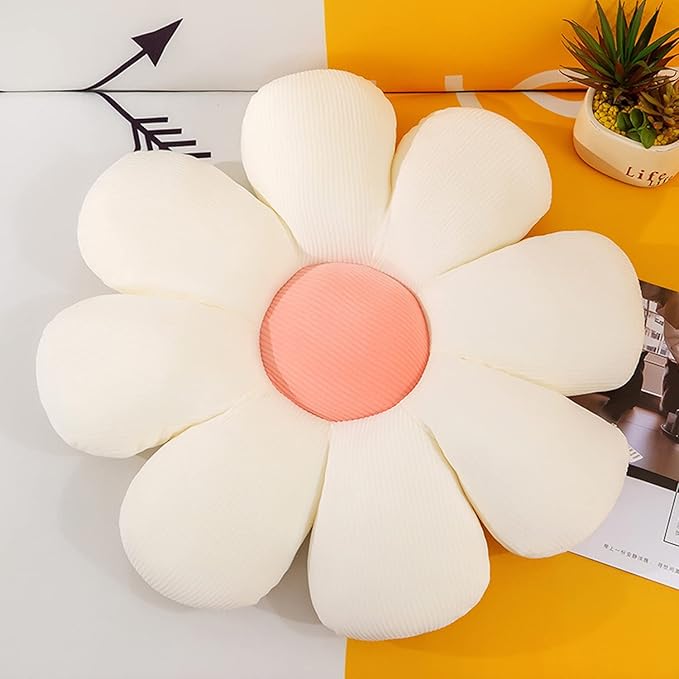 Flower Shaped Throw Pillow - Soft Seating Cushion Floor Pillow for Room Decor, Plush Pillow for Bedroom, Sofa, Bed, Reading (15 Inch, White)
