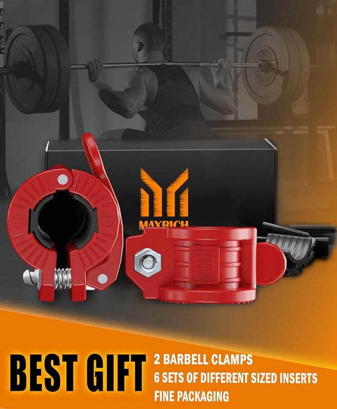 Barbell Clamps 1 Inch or 2inch - 2 PCS Adjustable Barbell Clips Quick Release Locking Weight Clips Olympic Barbell Collars (Red 0.98-1.18inch)