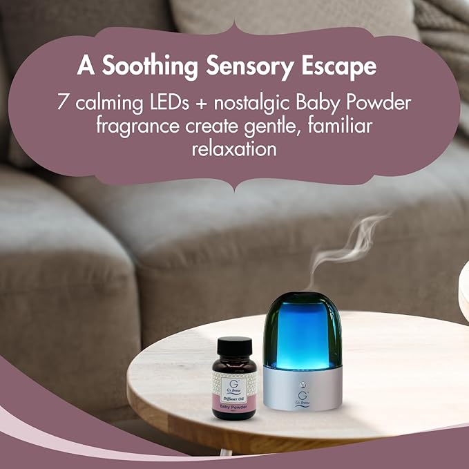 G's Breeze Smart Aroma Diffuser with 60ml Baby Powder Scent Refill – Bluetooth & Wi-Fi App Control - LED Lighting & Adjustable Intensity - Long-Lasting Soft Powdery Fragrance for Home or Office