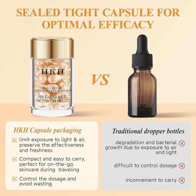 HKH Vitamin C Serum For Face Anti-Wrinkle 30 Capsules With Scissors,Vitamin C Anti-Wrinkle &Vitamin A Retinol Collagen Anti-Aging Night Serum For Women,Smoothing,Hydrating,Firming Skin,Travel Portable