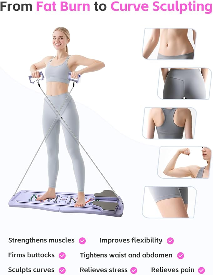 Pilates Board,Pilates Reformer Sets, Multifunctional Abdominal Pilates Board for Home Workout,Fitness Equipment, Portable Foldable Ab Board Trainer Pilates Exercise Machine for Women